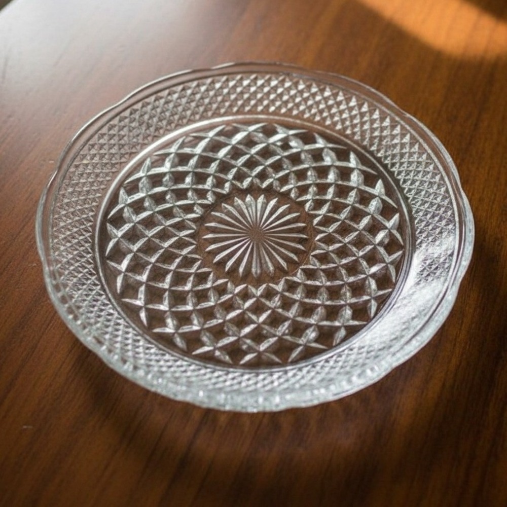 Vintage Anchor Hocking Serving Plate Platter Wexford Clear Glass Diamond Design